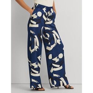 Lauren Ralph‎ Lauren Geometric-Print Charmeuse Wide-Leg Trouser Small Petite